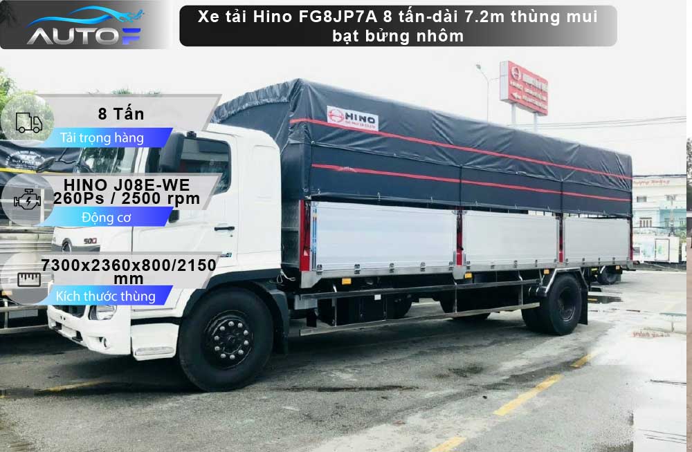Xe tải Hino FG8JP7A (8 tấn - dài 7.2m) thùng mui bạt bửng nhôm